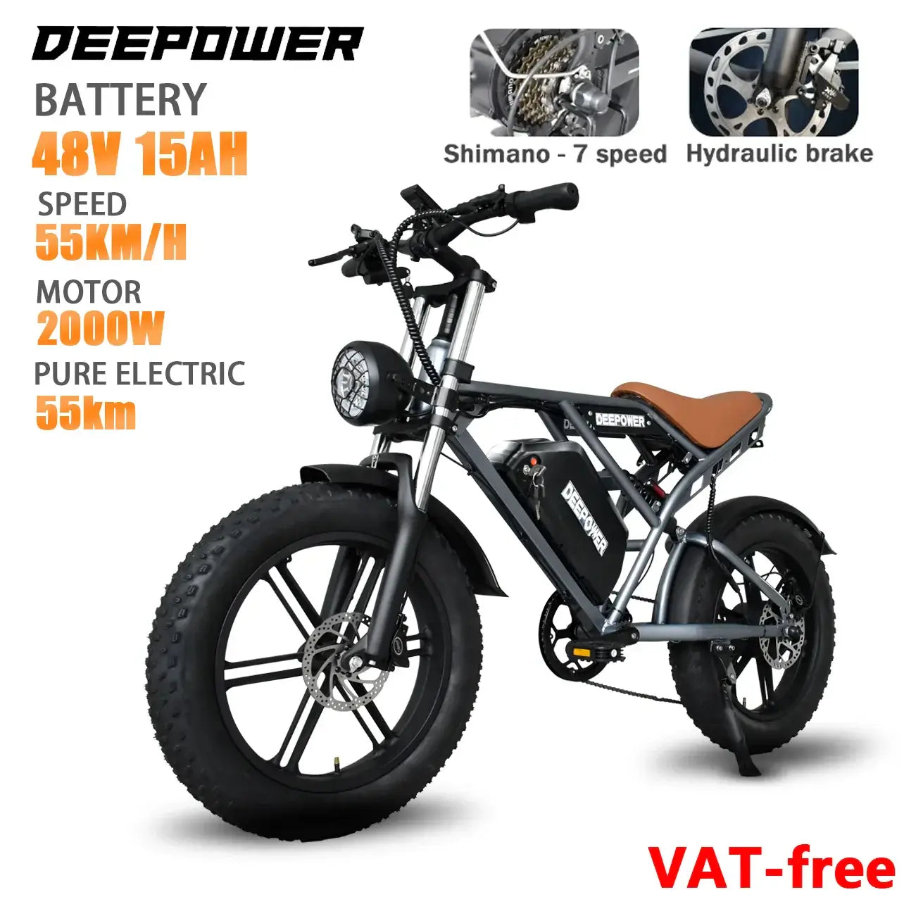 DEEPOWER S7 Electric Bicycle 2000W Motor Adults Electric 48V 35AH 20 Inch Fat Tire Electric Bikes Mountain Oil Brake For E Bikes Electric bikes