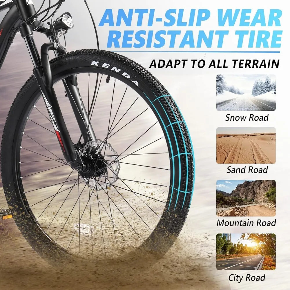 500W (Peak 750W) Electric Mountain Commuter Bicycle 50Miles 27.5"/ 26" Fat Tire Ebike