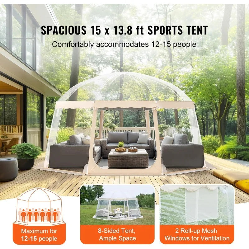 VEVOR Upgraded Pop-Up Bubble Tent for 12-15 People, 15x13.8ft Large Outdoor Sports Tent, Weatherproof Clear Tent Shelter