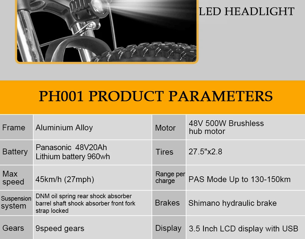 PULUMA Smart Electric Bike 48V 1000W  {Panasonic battery 48V 20AH} with pedal assist hydraulic disc brakes