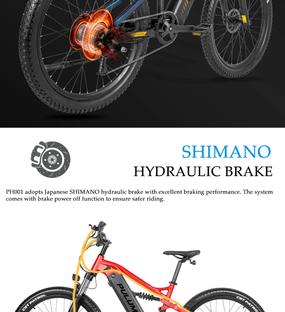 PULUMA Smart Electric Bike 48V 1000W  {Panasonic battery 48V 20AH} with pedal assist hydraulic disc brakes