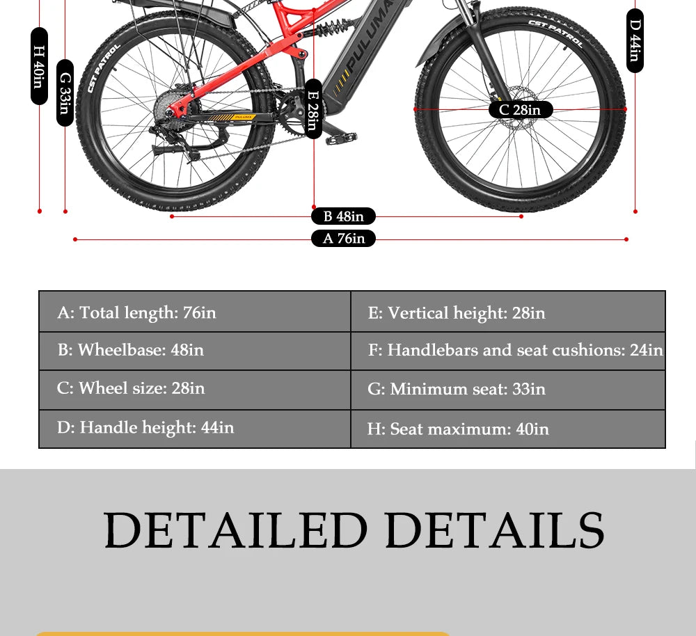 PULUMA Smart Electric Bike 48V 1000W  {Panasonic battery 48V 20AH} with pedal assist hydraulic disc brakes