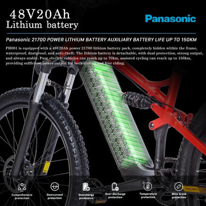 PULUMA Smart Electric Bike 48V 1000W  {Panasonic battery 48V 20AH} with pedal assist hydraulic disc brakes