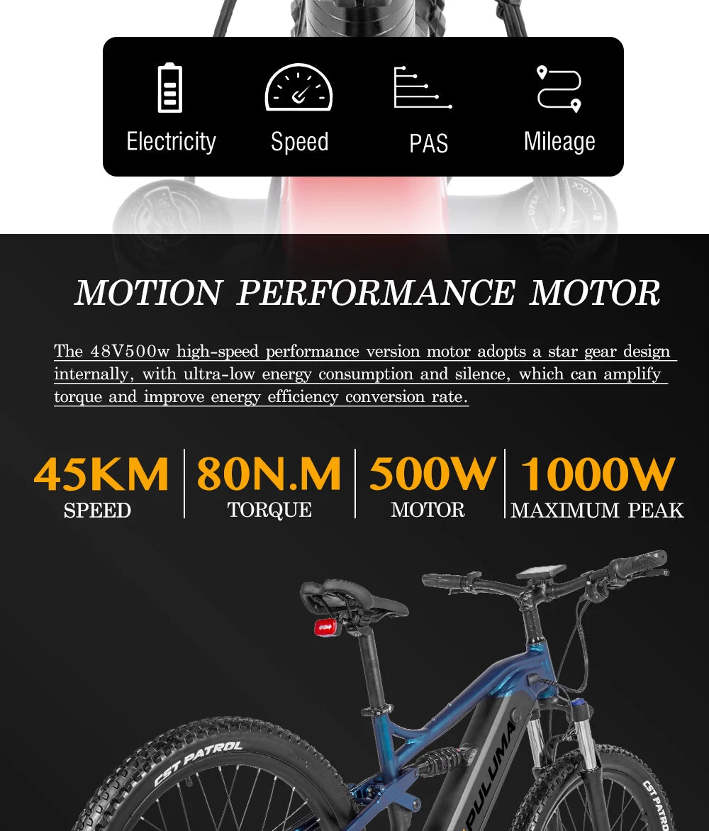 PULUMA Smart Electric Bike 48V 1000W  {Panasonic battery 48V 20AH} with pedal assist hydraulic disc brakes