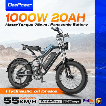 DeePower Electric Bike 20‘’*4.0 Fat Tires 1000W Motor 48V20AH Lithium Battery 55Km/h Electric Bicycle For Adults Mountain EBike Electric bikes