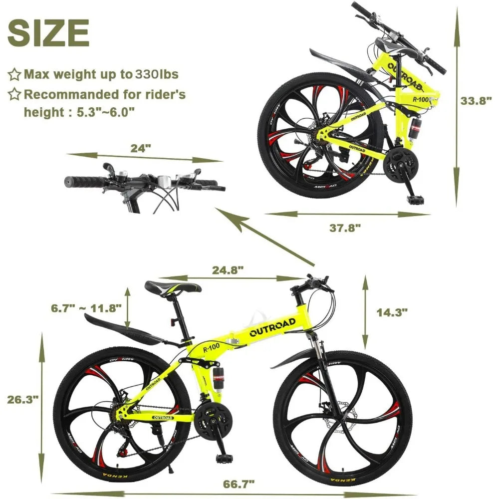 Folding Mountain Bike, 21-Speed High Carbon Steel, Adult, 26-inch Durable Tires Electric bikes