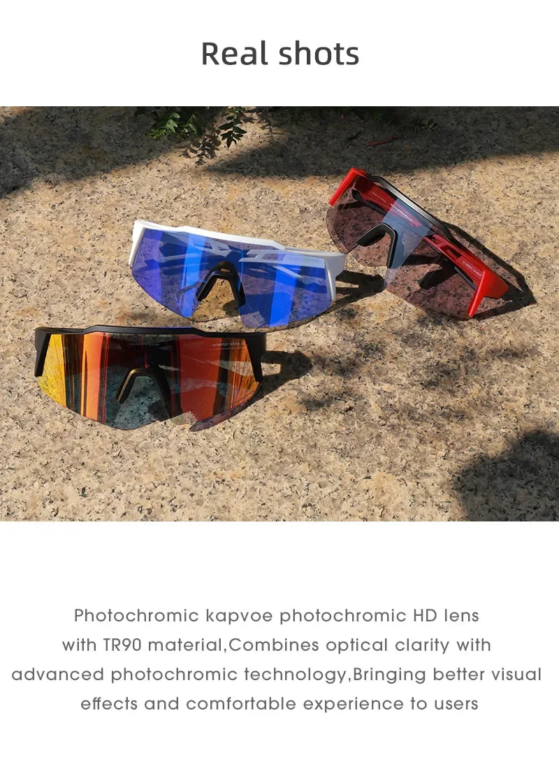 Kapvoe Photochromic Cycling Sunglasses for Men Cycl Glasses Mountain Bicycle Goggles Women Outdoor Sports Running UV400 Eyewear