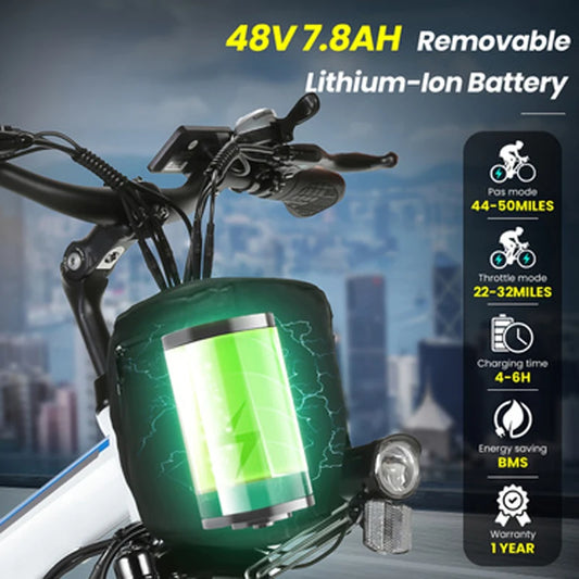 Vivi  Folding Electric Bike 26" with 500W Motor,48V 20MPH Removable Battery