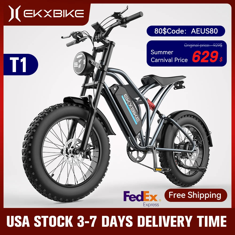 EKX T1 Road Electric Bike 20‘’*4.0 Fat Tires 1000W Motor 48V