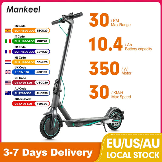 Mankeel 350W Electric Scooter for Adult Max 30km/h 10.4AH 8.5'' Explosion-proof Tire Smart APP Foldable Electric Kick Scooter