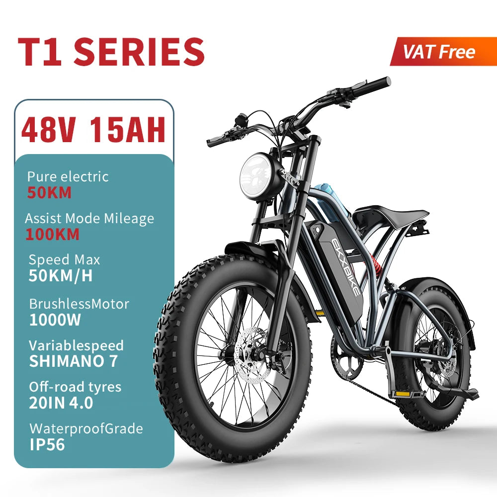 EKX T1 Road Electric Bike 20‘’*4.0 Fat Tires 1000W Motor 48V