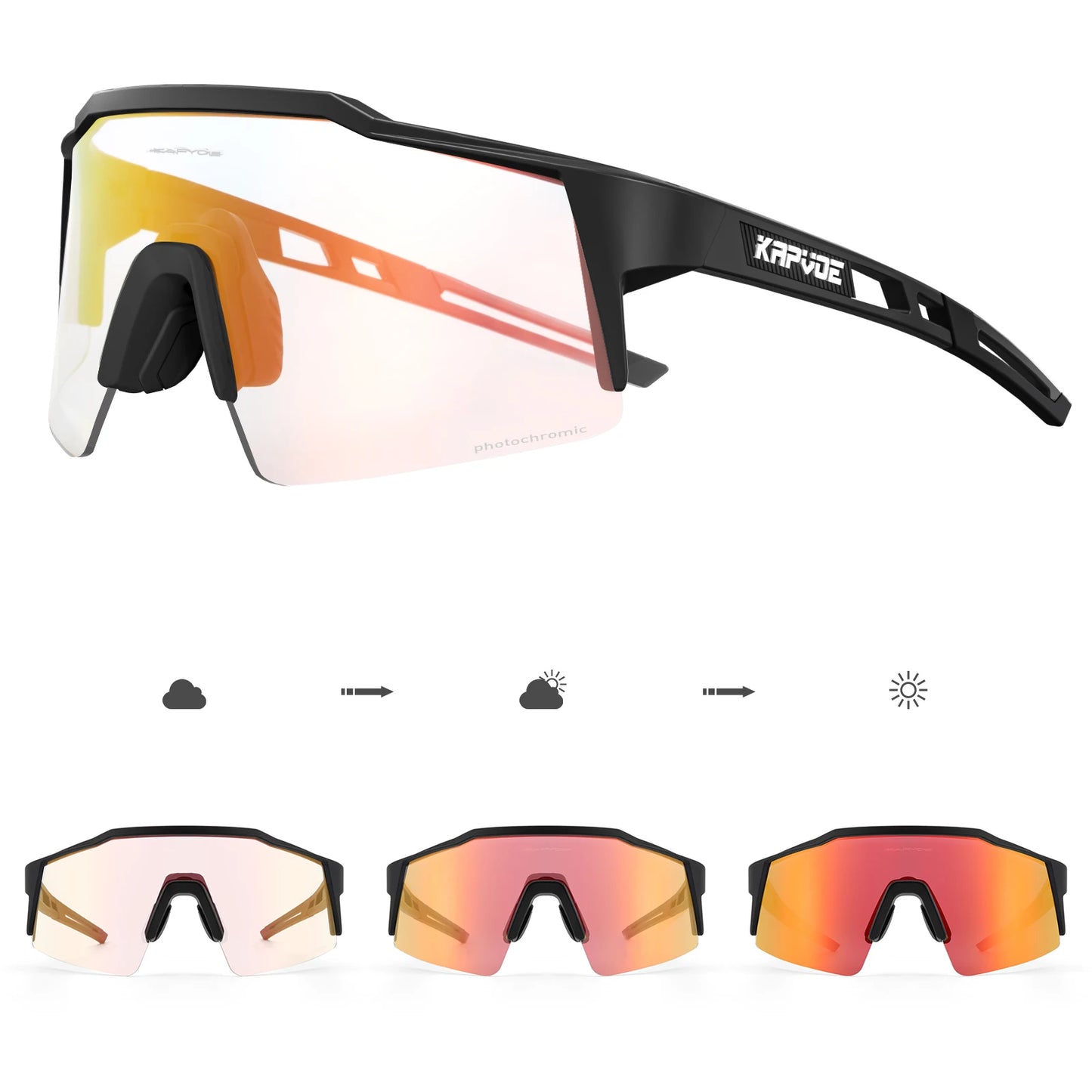 Kapvoe Photochromic Cycling Sunglasses for Men Cycl Glasses Mountain Bicycle Goggles Women Outdoor Sports Running UV400 Eyewear
