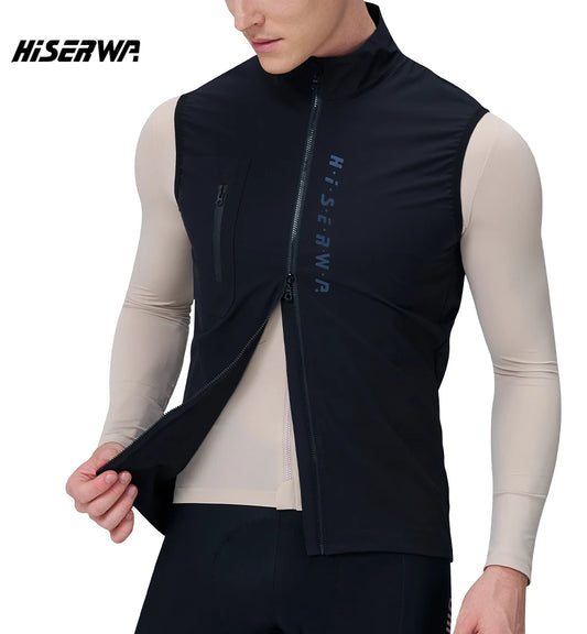 HISERWA Men Cycling Vest Windproof Breathable Mountain Bike Lightweight Sleeveless Gilet High Quality MTB Road Cycling Jersey