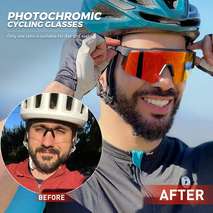 Kapvoe Photochromic Cycling Sunglasses for Men Cycl Glasses Mountain Bicycle Goggles Women Outdoor Sports Running UV400 Eyewear