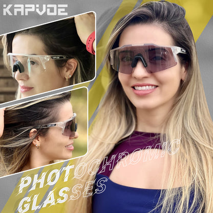 Kapvoe Photochromic Cycling Sunglasses for Men Cycl Glasses Mountain Bicycle Goggles Women Outdoor Sports Running UV400 Eyewear