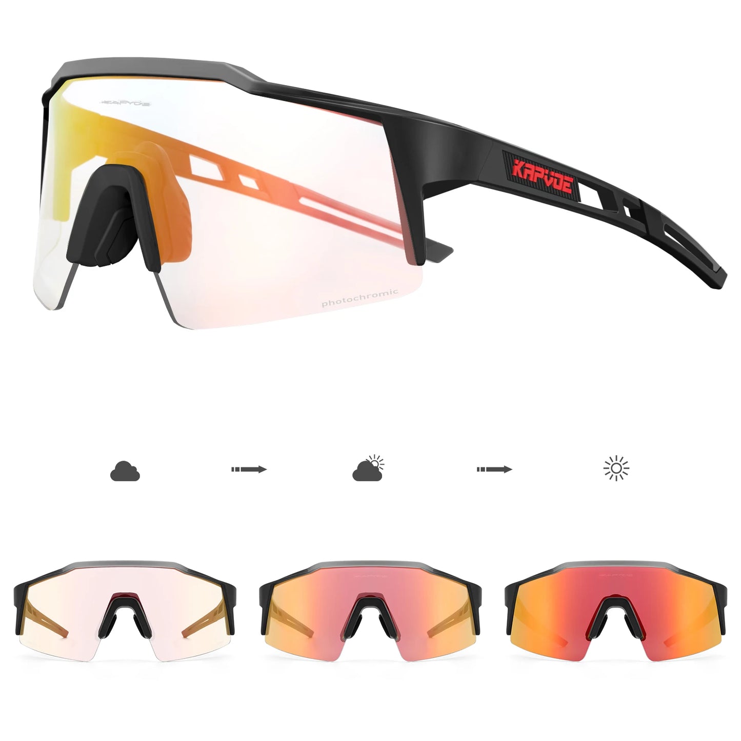 Kapvoe Photochromic Cycling Sunglasses for Men Cycl Glasses Mountain Bicycle Goggles Women Outdoor Sports Running UV400 Eyewear