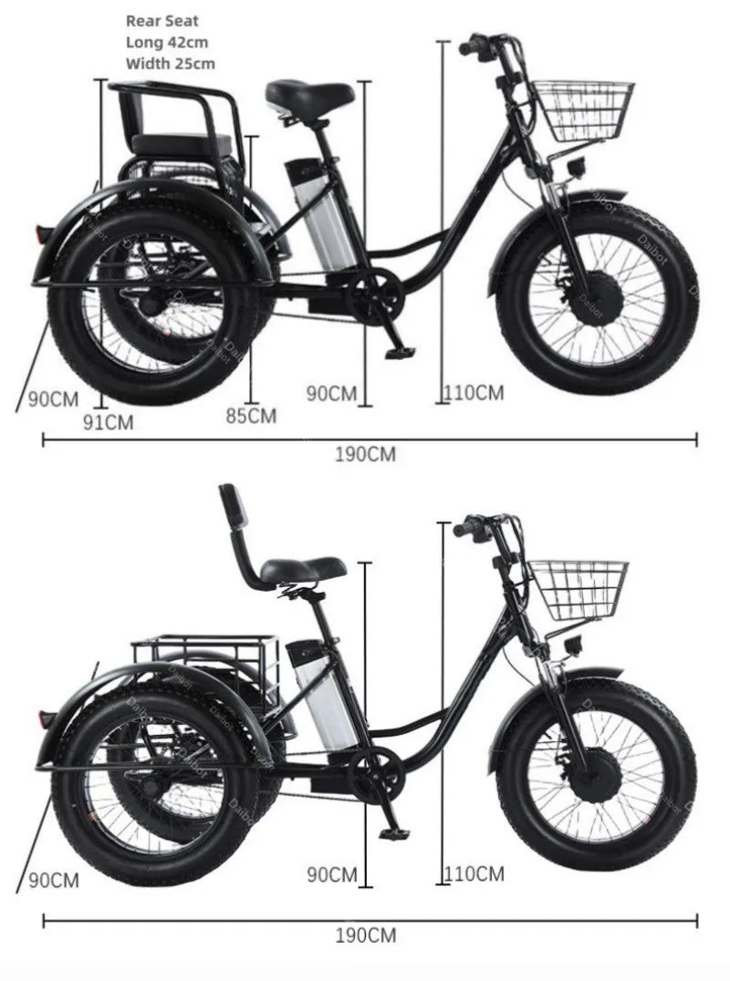 Electric Tricycle Fat Tire Electric Bicycle Powerful 48V 500W Lithium Battery Removable